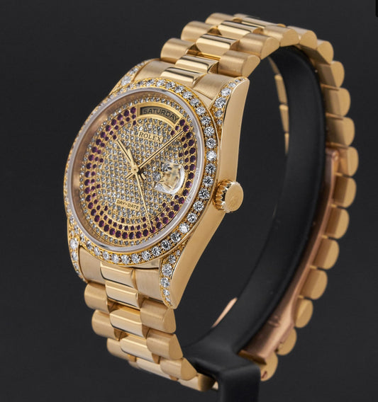 Rolex Day Date, 18388, 36mm, 1990, Yellow gold, Diamond Ruby
