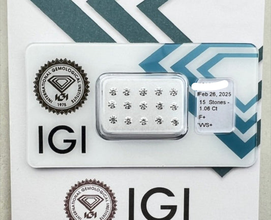 15 pezzi diamanti naturali certificato IGI 1.06ct  F VVS1