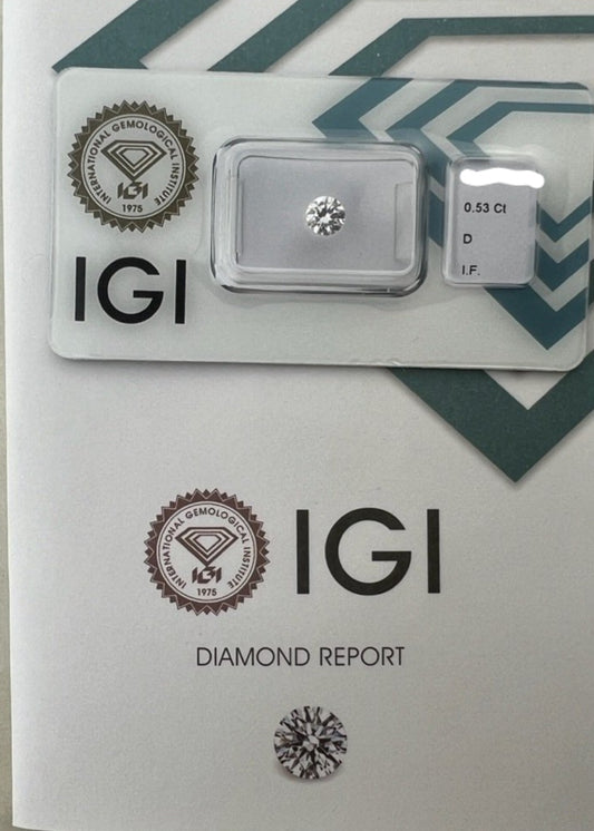 Diamante naturale certificato IGI 0.53ct  D IF