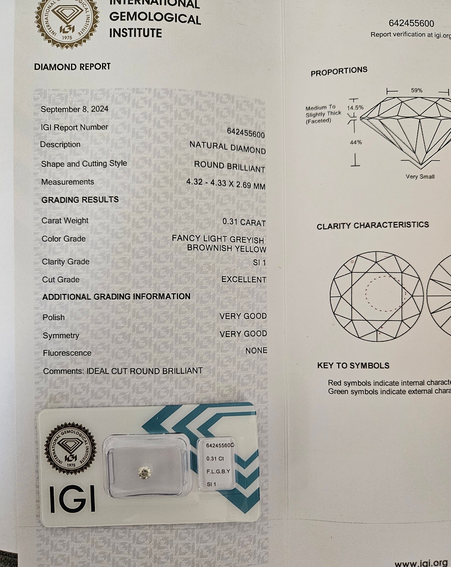 Diamante da investimento certificato IGI 0,31 ct