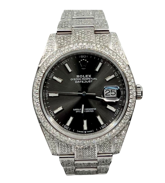 Rolex Datejust 41 - New 2021 - 126300 - Full Iced out - Diamonds - Slate Grey Di