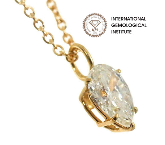 Collana in oro 18k e diamante naturale pera certificato IGI 1.00ct D IF