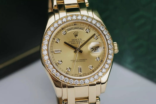 Rolex Day Date, 18348, 36mm  1993 Silver Myriad Diamond